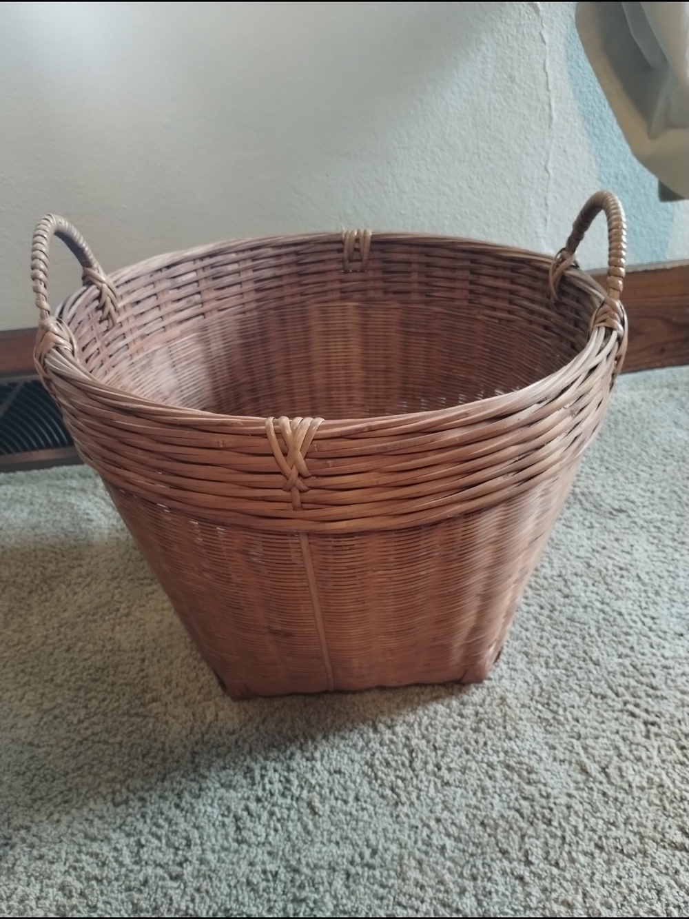 Vintage Woven Rattan Storage Basket with Handles - Brown